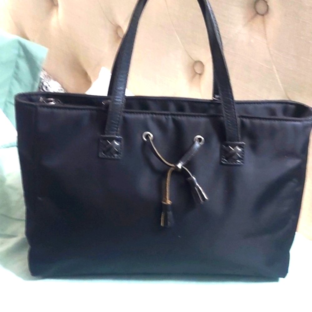 Vintage Ralph Lauren Nylon Black Tassel Small Tote Bag - Picture 2 of 12
